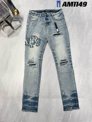 [Best Quality]1:1 Am*ri Blue Dragon Embroidered Fonts Denim Jeans