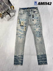 [Best Quality]1:1 Amiri Embroidered Logo Light Indigo Denim Jeans