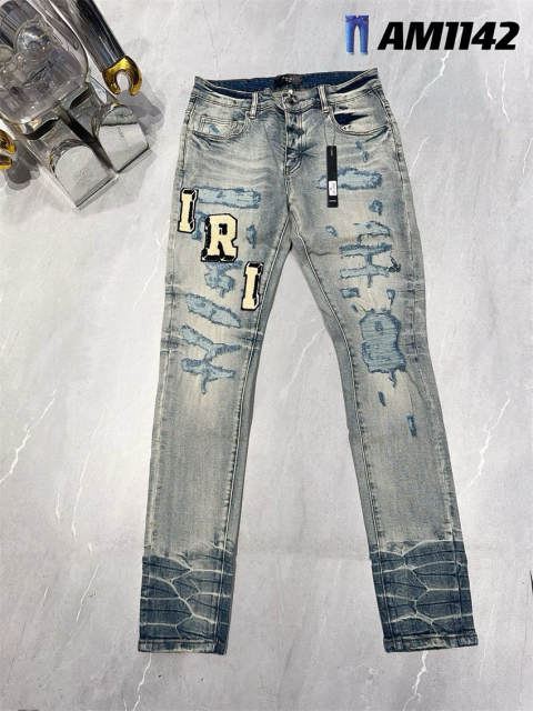 [Best Quality]1:1 Amiri Embroidered Logo Light Indigo Denim Jeans