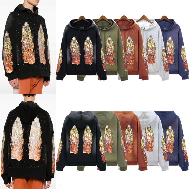 Who Decides War Flame Letter Print Washed Version hoodie & pants set 5 colors
