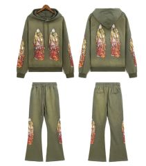 Who Decides War Flame Letter Print Washed Version hoodie & pants set 5 colors