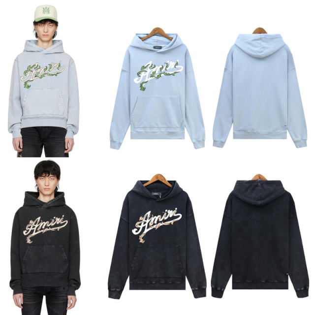Disdressed Washed Embroidered Leaves Logo Hoodie