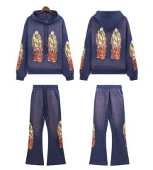 Who Decides War Flame Letter Print Washed Version hoodie & pants set 5 colors