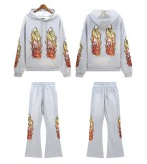 Who Decides War Flame Letter Print Washed Version hoodie & pants set 5 colors