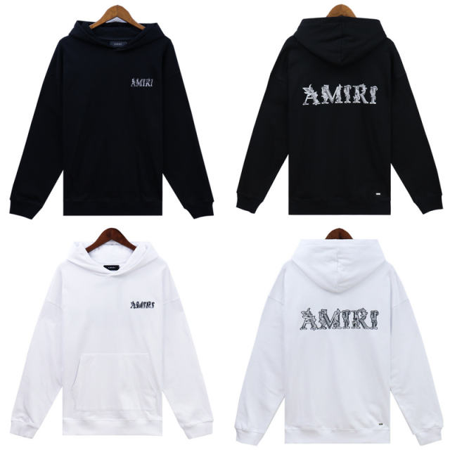 Embroidered Entangled Logo Hoodie Black White