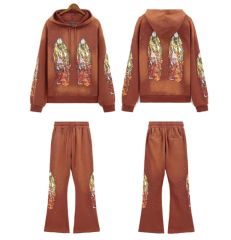 Who Decides War Flame Letter Print Washed Version hoodie & pants set 5 colors
