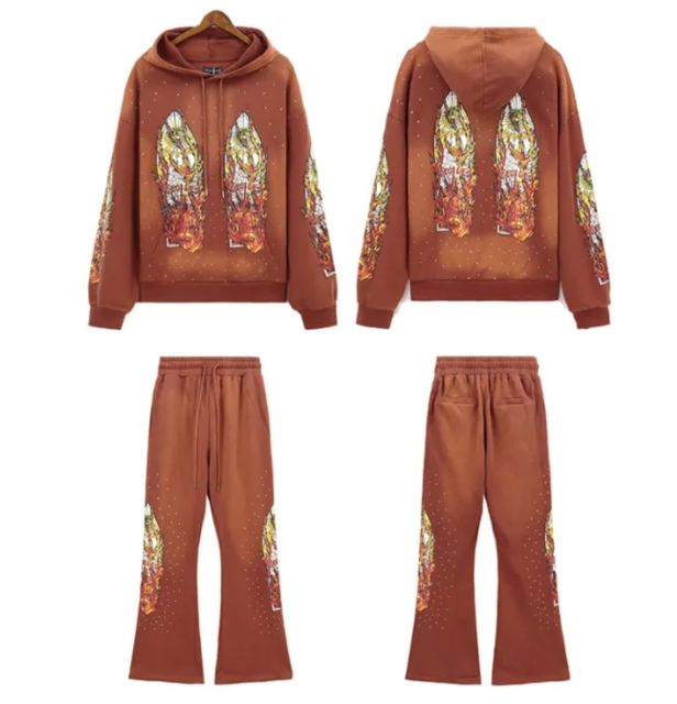 Who Decides War Flame Letter Print Washed Version hoodie & pants set 5 colors