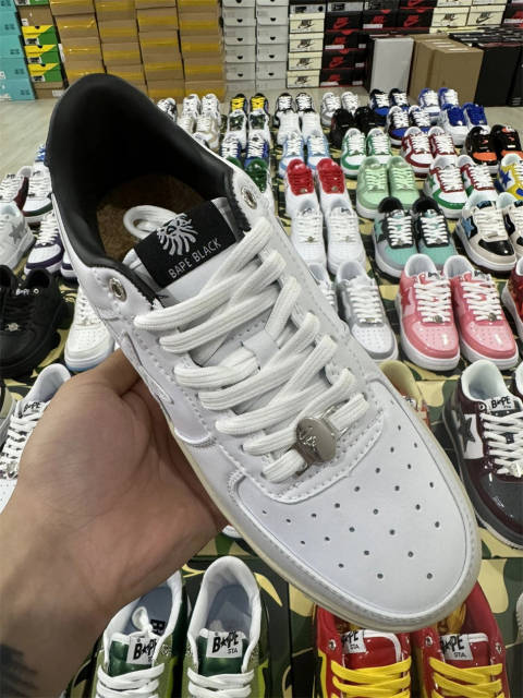 Bapesta Bape Sta Classic White Black Leather Shoes