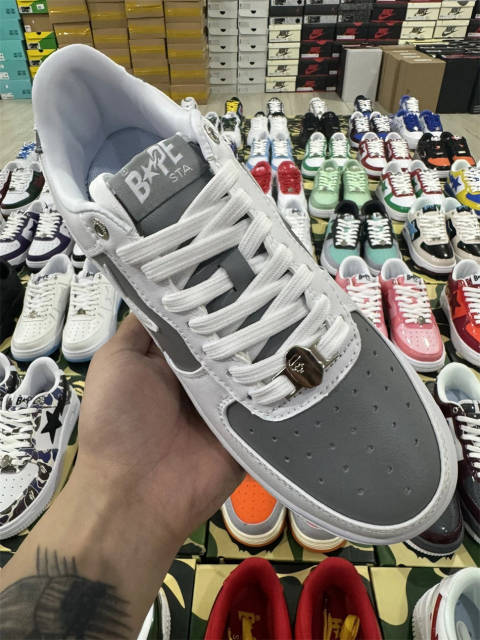 Bapesta Bape Sta White Gray Leather Shoes