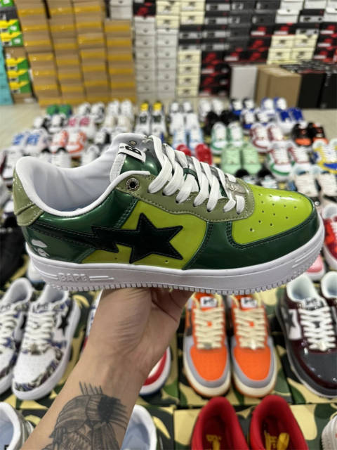 Bapesta Bape Sta Green Leather Shoes