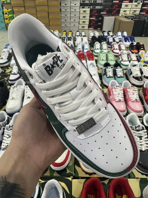 Bapesta Bape Sta Green & Red Leather Shoes