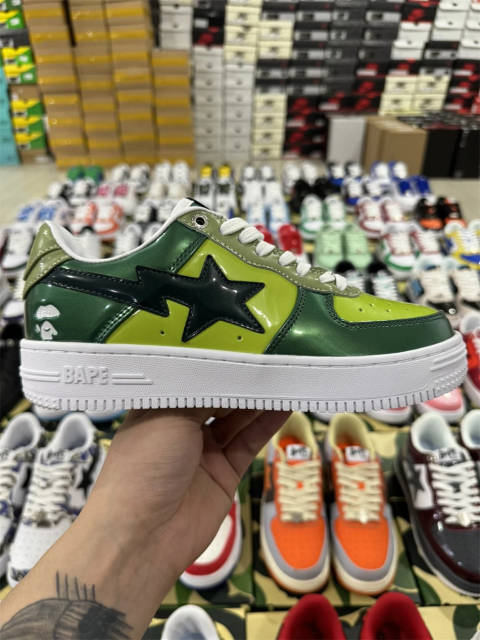 Bapesta Bape Sta Green Leather Shoes