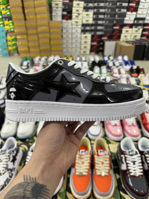 Bapesta Bape Sta Black Gray Patent Shoes