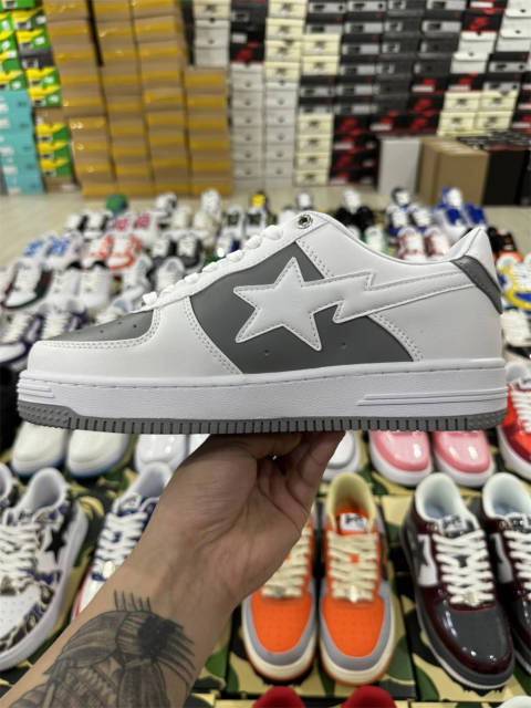 Bapesta Bape Sta White Gray Leather Shoes