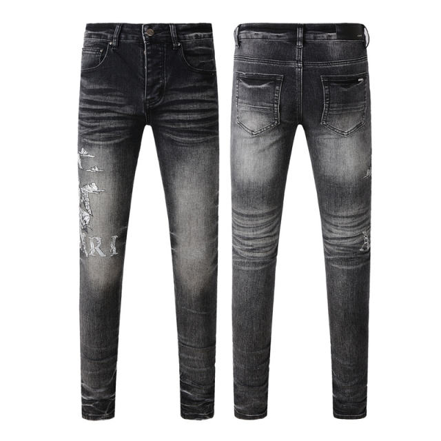 #8906 Embroidered Jeans Pants Black