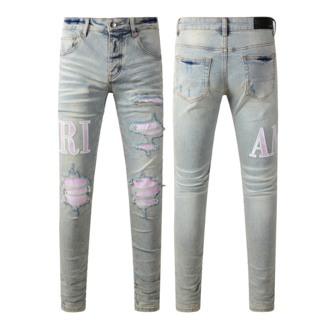 #8885 Pink Logo Jeans Pants