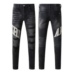 #8903 Big Font Jeans Pants Black