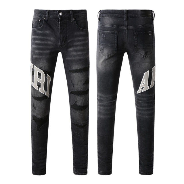 #8903 Big Font Jeans Pants Black