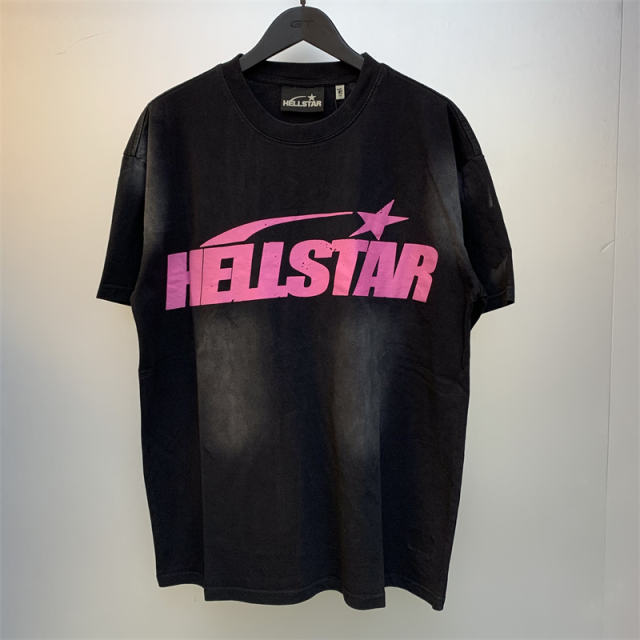 Hellstar Studios Classic Pink Logo Short Sleeve Tee Shirt Black