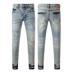 [Best Quality] #9097 AM 1:1 Embroidered blue Logo Jeans