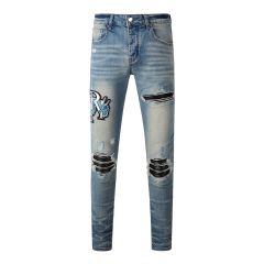 #8897 AM Dragon Embroidery Indigo Denim Jeans