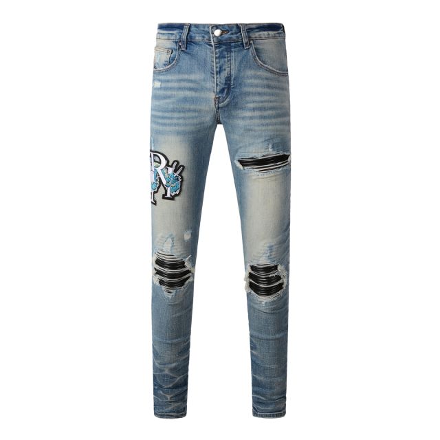 #8897 AM Dragon Embroidery Indigo Denim Jeans