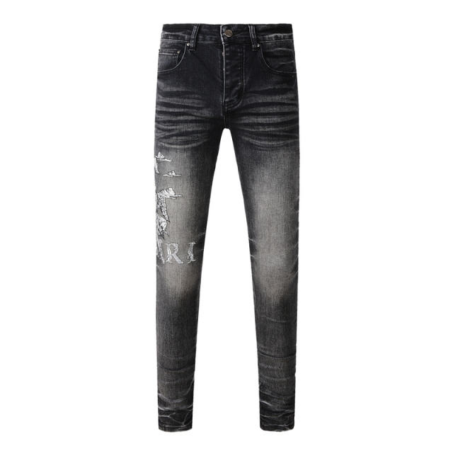#8906 Embroidered Jeans Pants Black