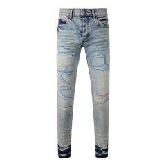 [Best Quality] #9097 AM 1:1 Embroidered blue Logo Jeans