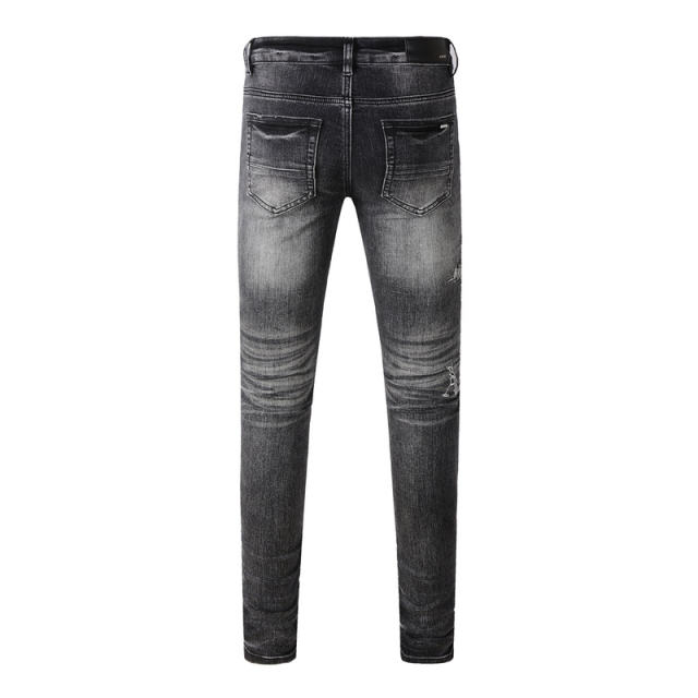 #8906 Embroidered Jeans Pants Black