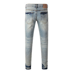 [Best Quality] #9097 AM 1:1 Embroidered blue Logo Jeans
