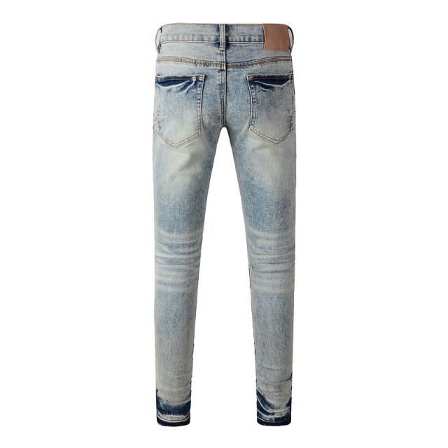 [Best Quality] #9097 AM 1:1 Embroidered blue Logo Jeans