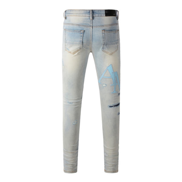#8902 AM Blue Logo Indigo Denim Jeans