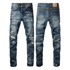 [Best Quality] #9097 AM 1:1 Embroidered blue Logo Jeans
