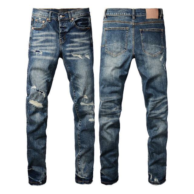 [Best Quality] #9097 AM 1:1 Embroidered blue Logo Jeans