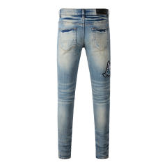 #8897 AM Dragon Embroidery Indigo Denim Jeans