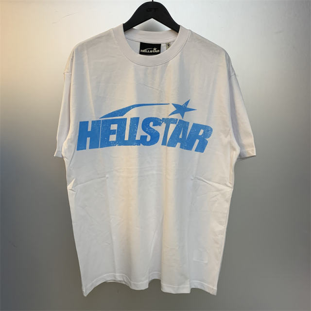 Hellstar Studios Classic Blue Logo Short Sleeve Tee Shirt White