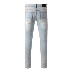 #8890 Indigo Denim Blue Patch Jeans Pants