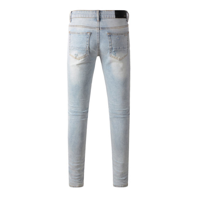 #8890 Indigo Denim Blue Patch Jeans Pants
