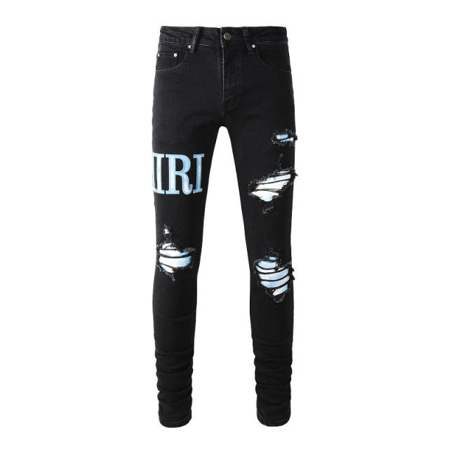 #1315 Blue Logo Jeans Pants Black