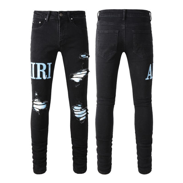 #1315 Blue Logo Jeans Pants Black
