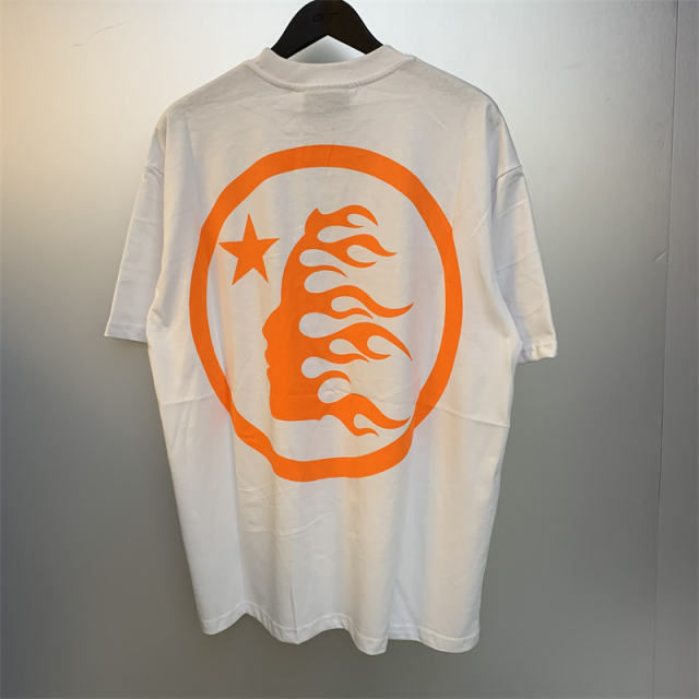 Hellstar Studios Classic Orange Logo Short Sleeve Tee Shirt White
