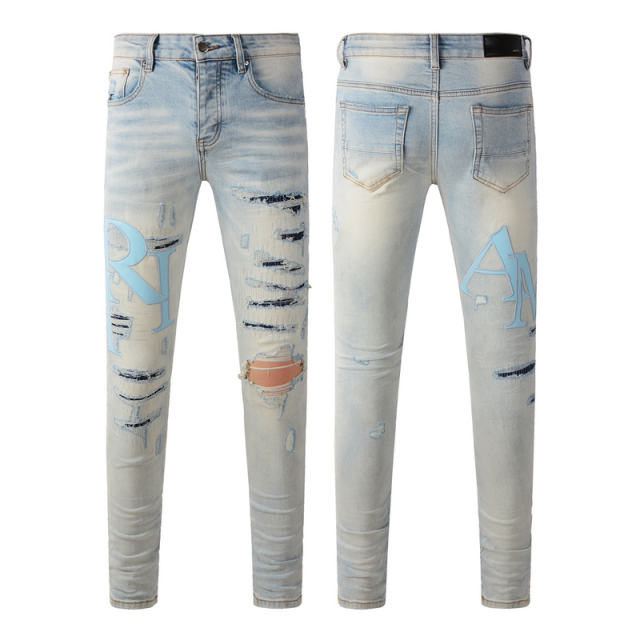#8902 AM Blue Logo Indigo Denim Jeans
