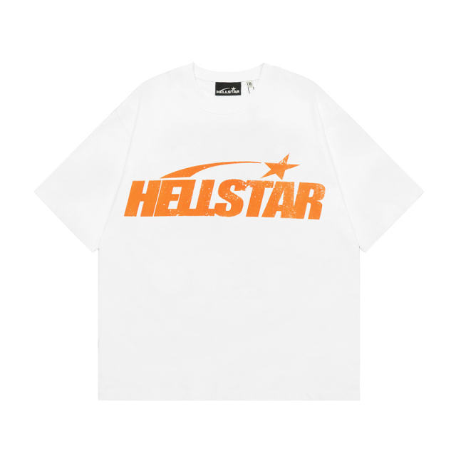 Hellstar Studios Classic Orange Logo Short Sleeve Tee Shirt White