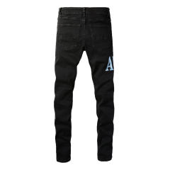 #1315 Blue Logo Jeans Pants Black