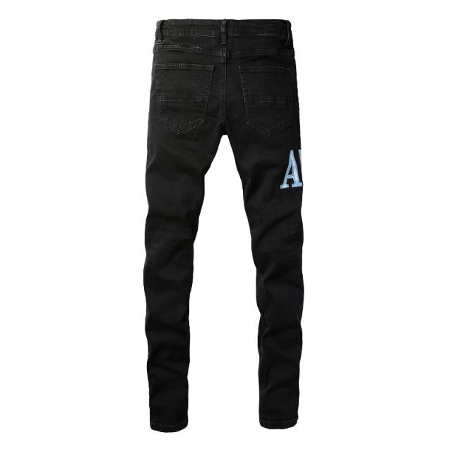 #1315 Blue Logo Jeans Pants Black
