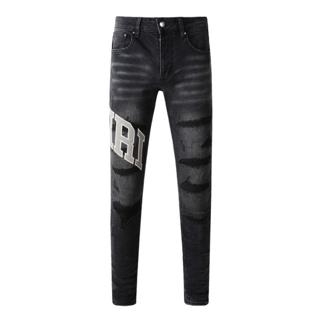 #8903 Big Font Jeans Pants Black