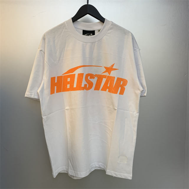 Hellstar Studios Classic Orange Logo Short Sleeve Tee Shirt White