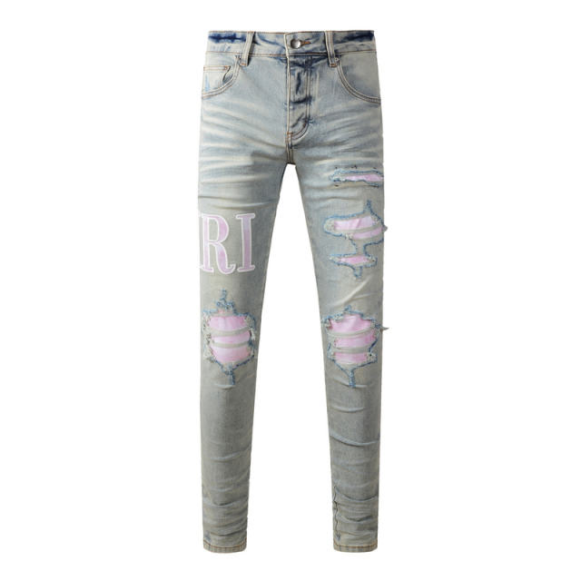 #8885 Pink Logo Jeans Pants