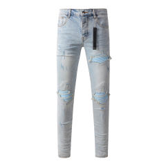 #8890 Indigo Denim Blue Patch Jeans Pants