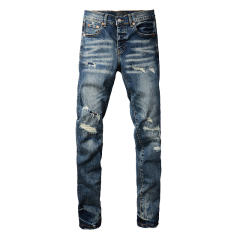 [Best Quality] #9097 AM 1:1 Embroidered blue Logo Jeans